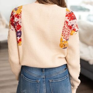 Edlynn Ivory Floral Patchwork Cream Sweater